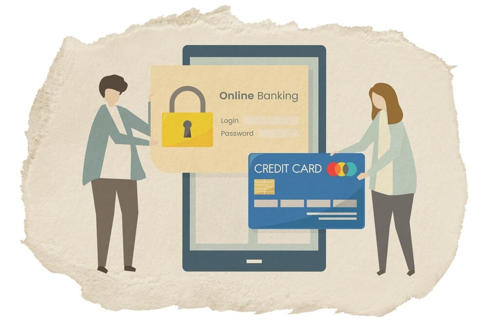 A ripped paper sticker with "online banking" text, overlaid on a transparent background.