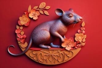 A red circle contains the Chinese zodiac animal rat.