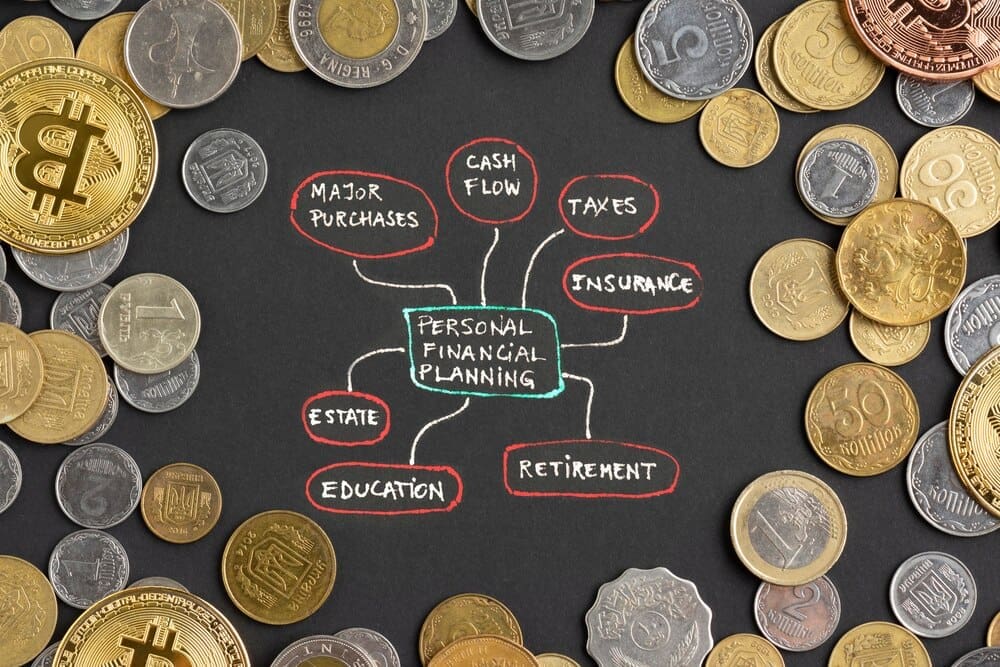 Overhead view of a chart and other items representing the economy.
