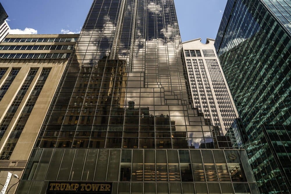 Exterior view of Trump Tower, a skyscraper in Manhattan, New York City.
