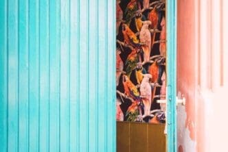 View of a colorful, open door.