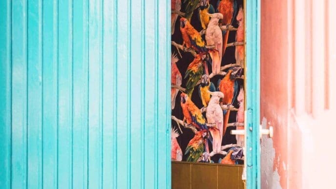 View of a colorful, open door.