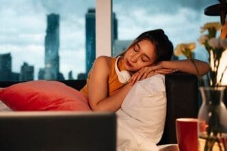A woman is lying down on a table.