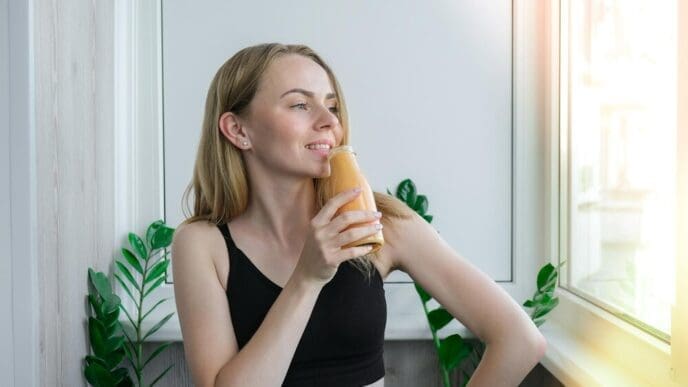Young woman with long hair sits on a windowsill, gazing away from the camera.