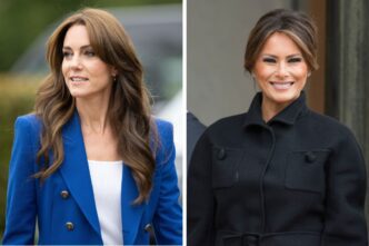 A side-by-side composite of portraits of Catherine, Princess of Wales, and Melania Trump