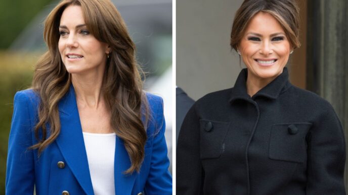 A side-by-side composite of portraits of Catherine, Princess of Wales, and Melania Trump