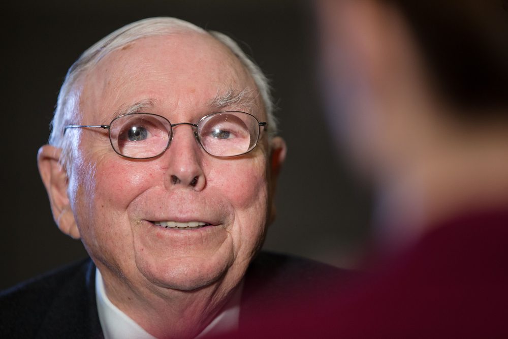 Charlie Munger, the vice chairman of Berkshire Hathaway, smiling during an interview