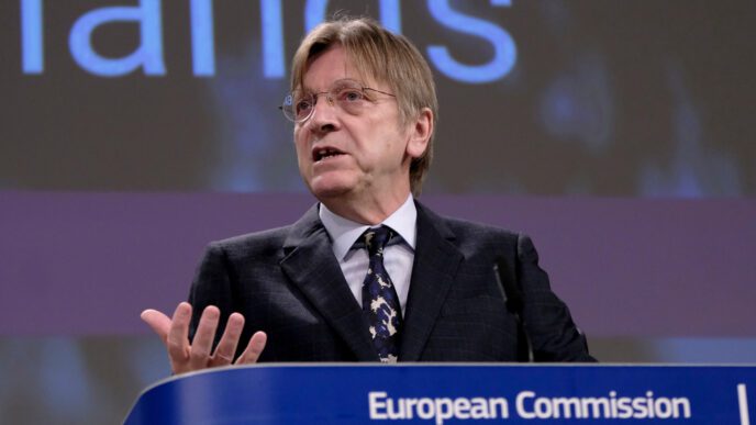 Guy Verhofstadt, a Member of the European Parliament, speaking at a press conference