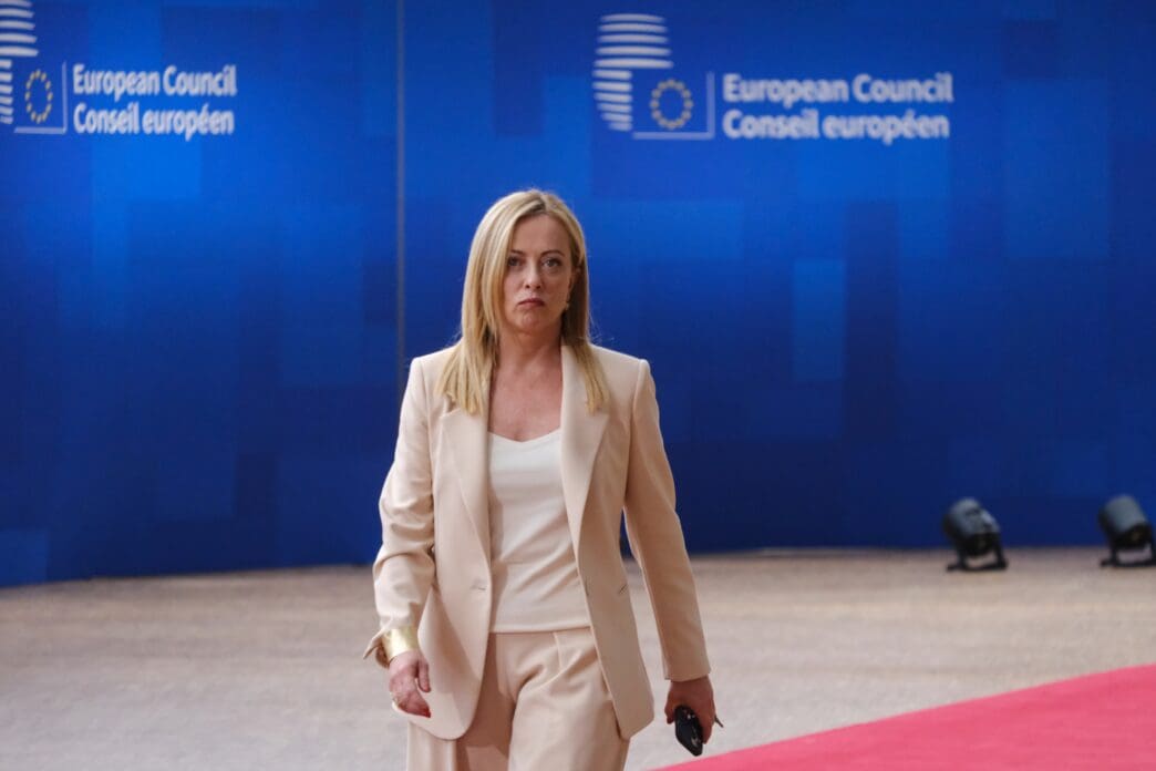 Italian Prime Minister Giorgia Meloni arrives for an EU Summit in Brussels