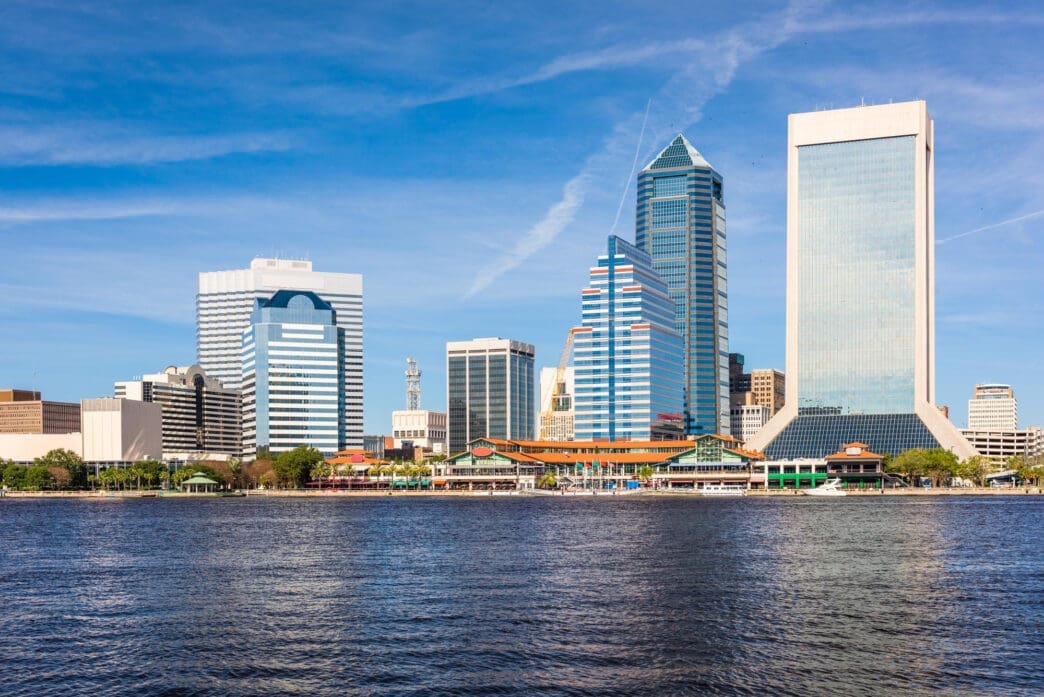 Jacksonville, Florida downtown skyline with skyscrapers and a river