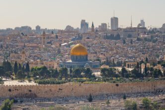 The skyline of Jerusalem with the Old City walls and the golden Dome of the Rock