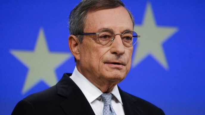 Mario Draghi, former President of the European Central Bank, speaking at a press conference
