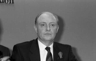Neil Kinnock, Labour Party Leader, at a press conference