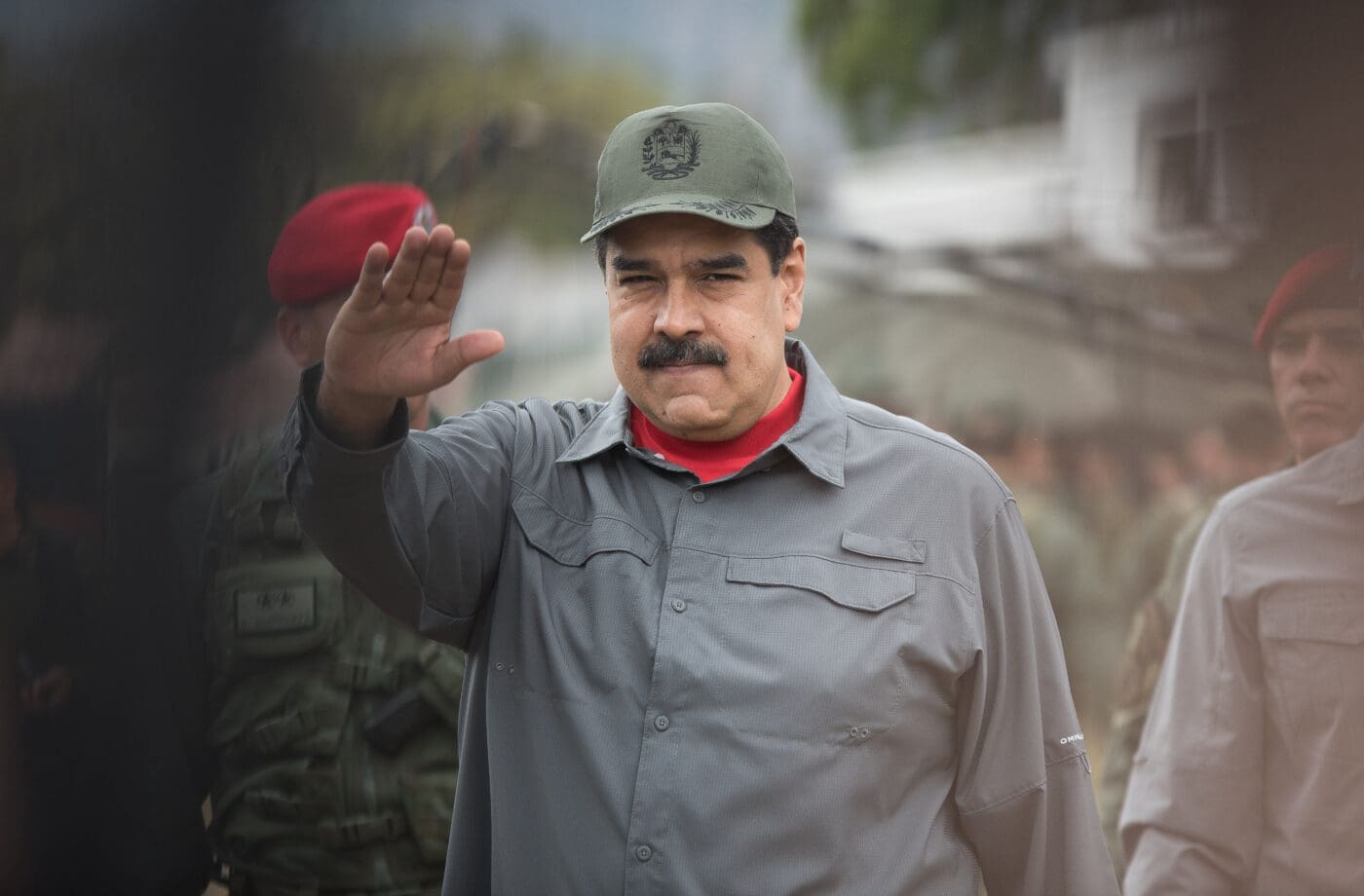 Nicolás Maduro salutes during a military event in Caracas