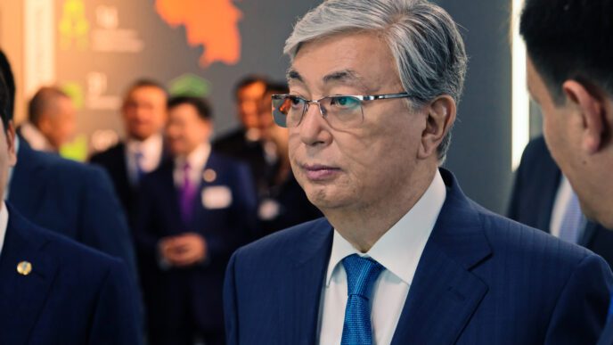 The President of Kazakhstan, Kassym-Jomart Tokayev, at a business meeting