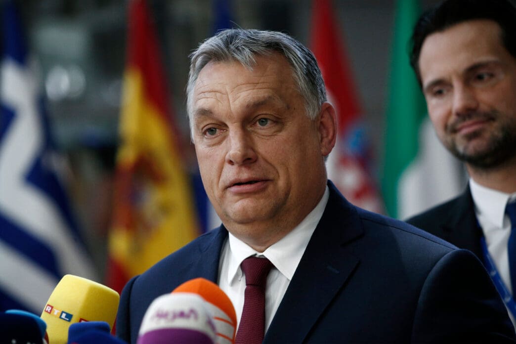Hungarian Prime Minister Viktor Orbán speaks to reporters