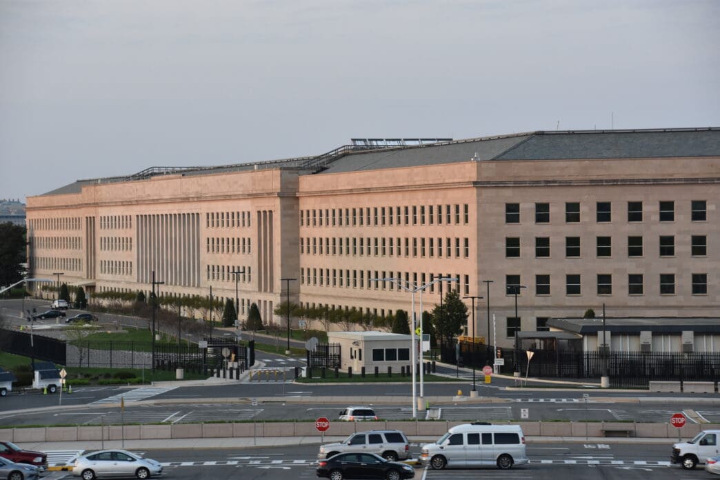 The Pentagon building in Arlington, Virginia, under a cloudy sky