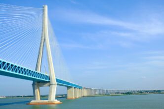 The Shanghai-Suzhou-Nantong Yangtze River Bridge stretching over a large body of water