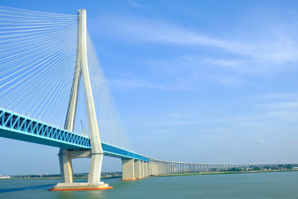 The Shanghai-Suzhou-Nantong Yangtze River Bridge stretching over a large body of water