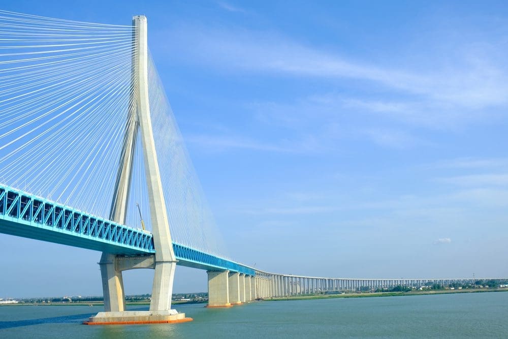 The Shanghai-Suzhou-Nantong Yangtze River Bridge stretching over a large body of water