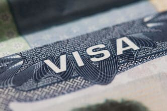 Close-up of a US visa with intricate security features