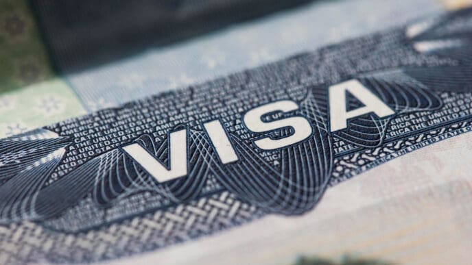 Close-up of a US visa with intricate security features
