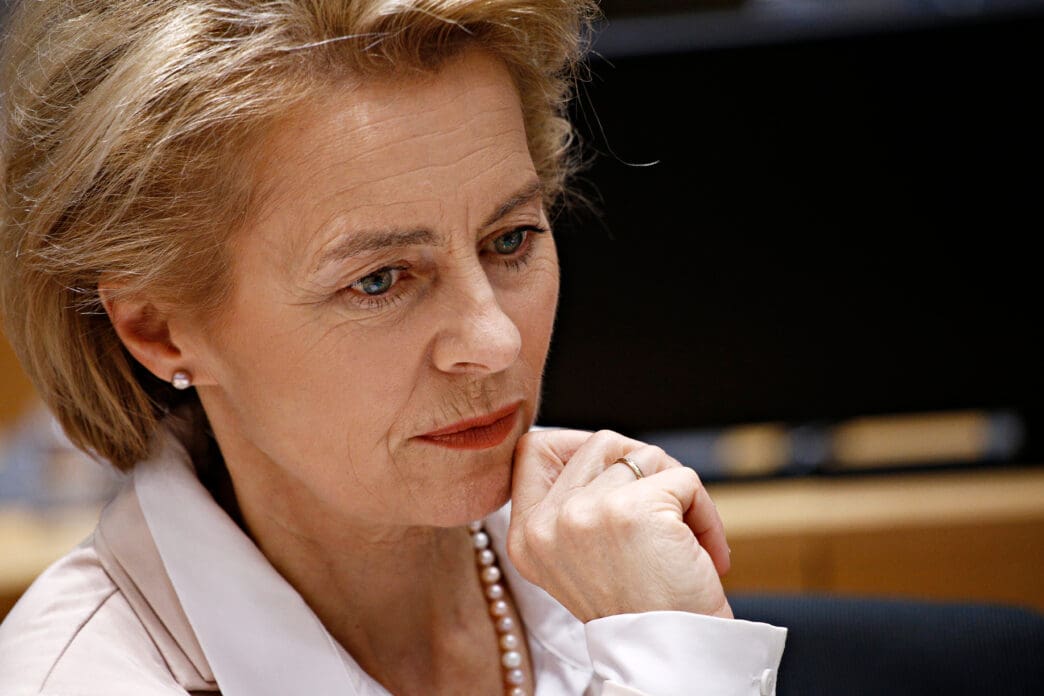Ursula von der Leyen at a meeting of EU defense ministers in Brussels