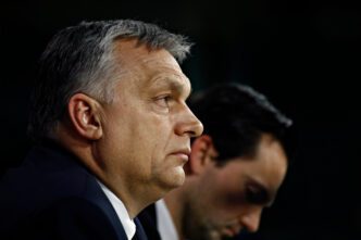 Hungarian Prime Minister Viktor Orbán in profile, looking ahead with a serious expression