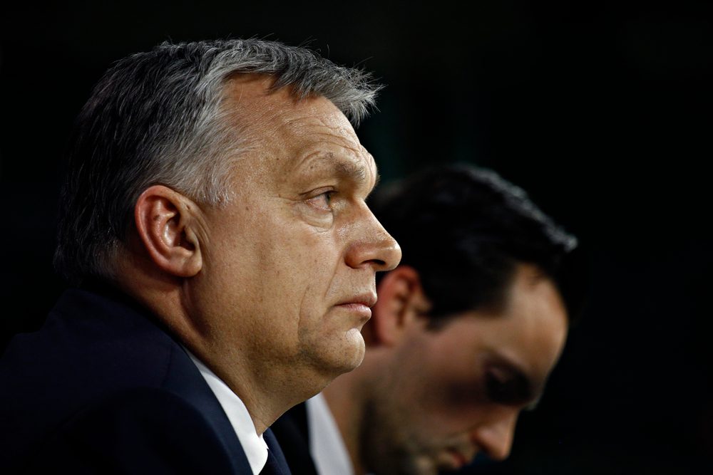 Hungarian Prime Minister Viktor Orbán in profile, looking ahead with a serious expression