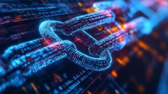 Abstract illustration of interconnected digital chain links, symbolizing blockchain technology.