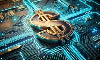 Abstract background with dollar symbols and digital graphics.