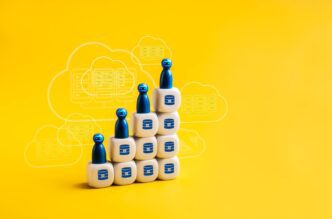 A data center icon with cube blocks, a graph, bot symbols, and cloud storage represents the increased demand for digital infrastructure and smart applications.