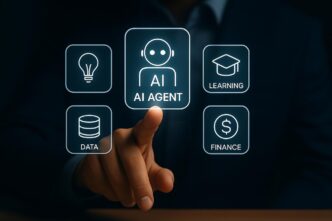 A person uses a touchscreen interface to select an artificial intelligence agent for business applications.