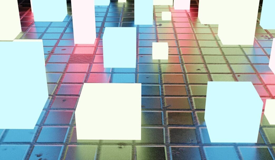 3D illustration of multicolored neon light sticks against a dark background.