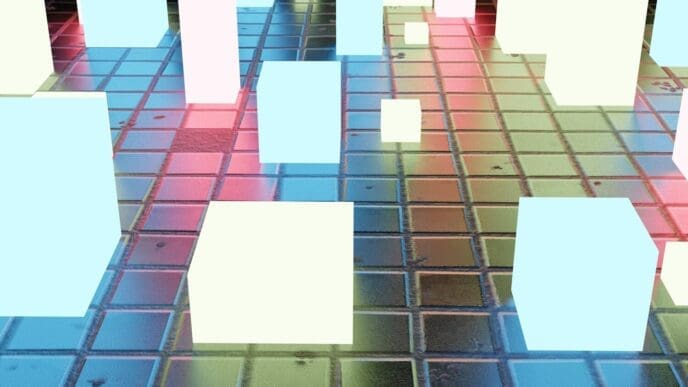 3D illustration of multicolored neon light sticks against a dark background.