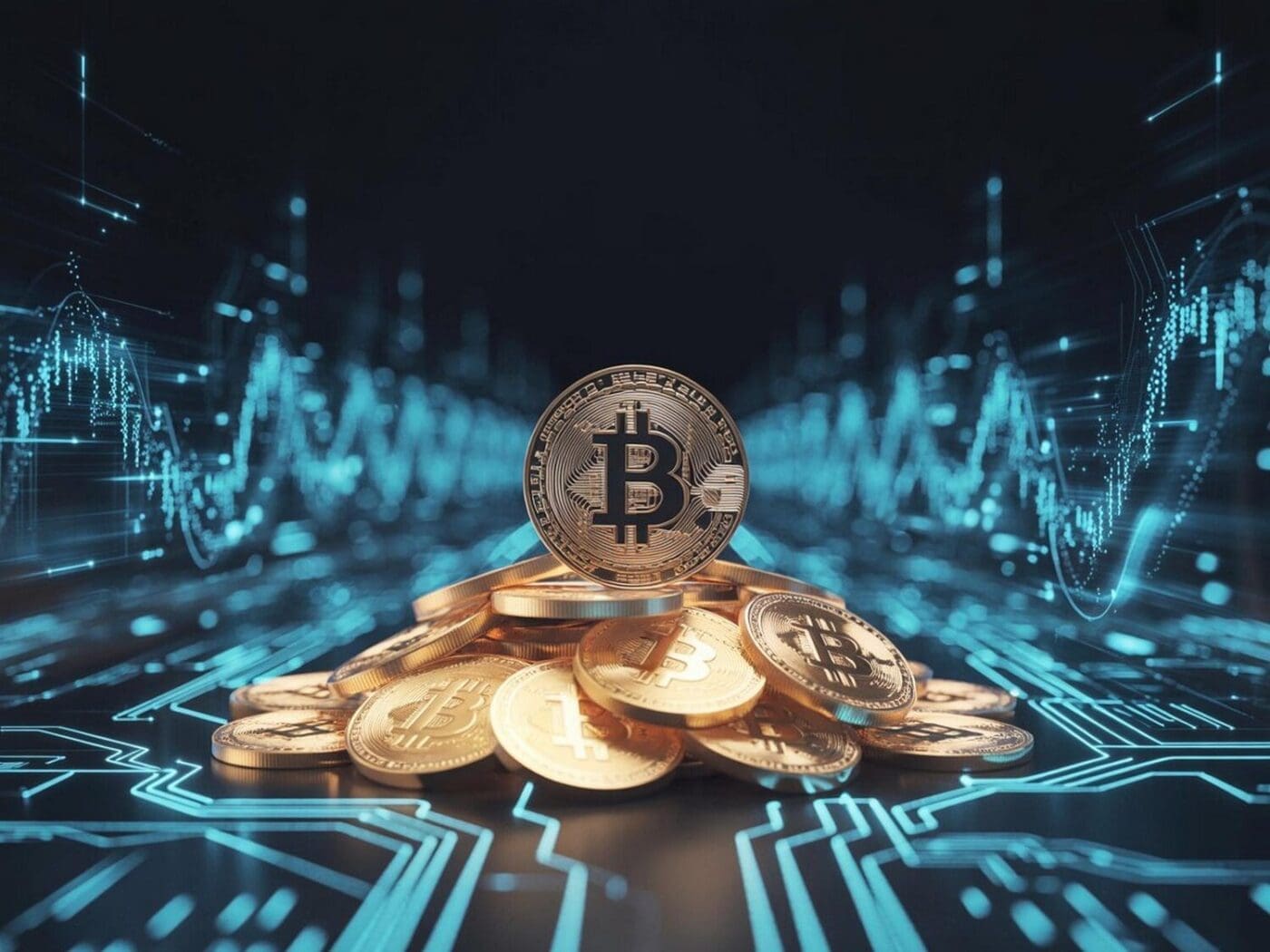 A digital graphic depicts a gold coin with the Bitcoin symbol on it, representing digital currency in the financial world.