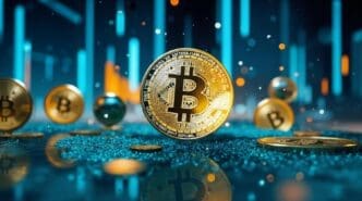 Illustration of a Bitcoin logo.