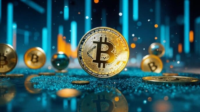 Illustration of a Bitcoin logo.