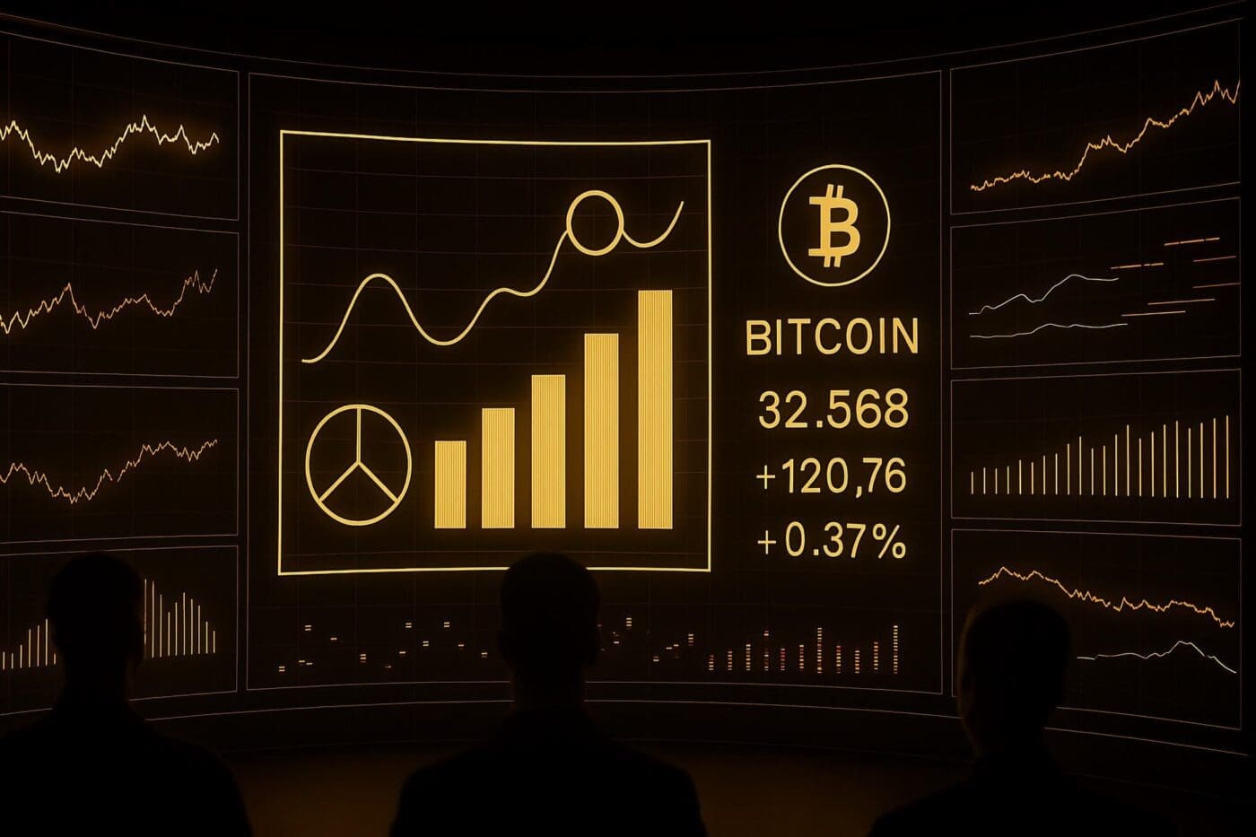 A dashboard displays data visualizations for Bitcoin cryptocurrency market analysis.