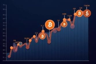 A line graph illustrates the upward trend of the Bitcoin market, indicating growth over time.