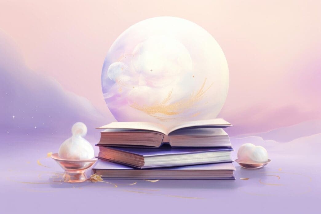 A sphere-shaped sculpture is made of stacked books, likely representing knowledge or literature.