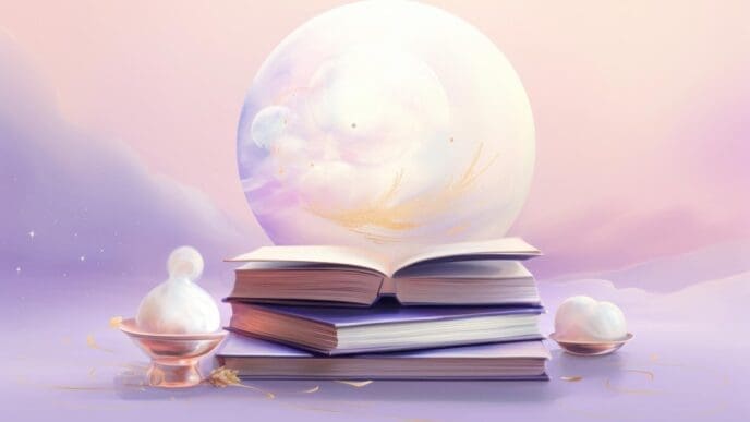 A sphere-shaped sculpture is made of stacked books, likely representing knowledge or literature.
