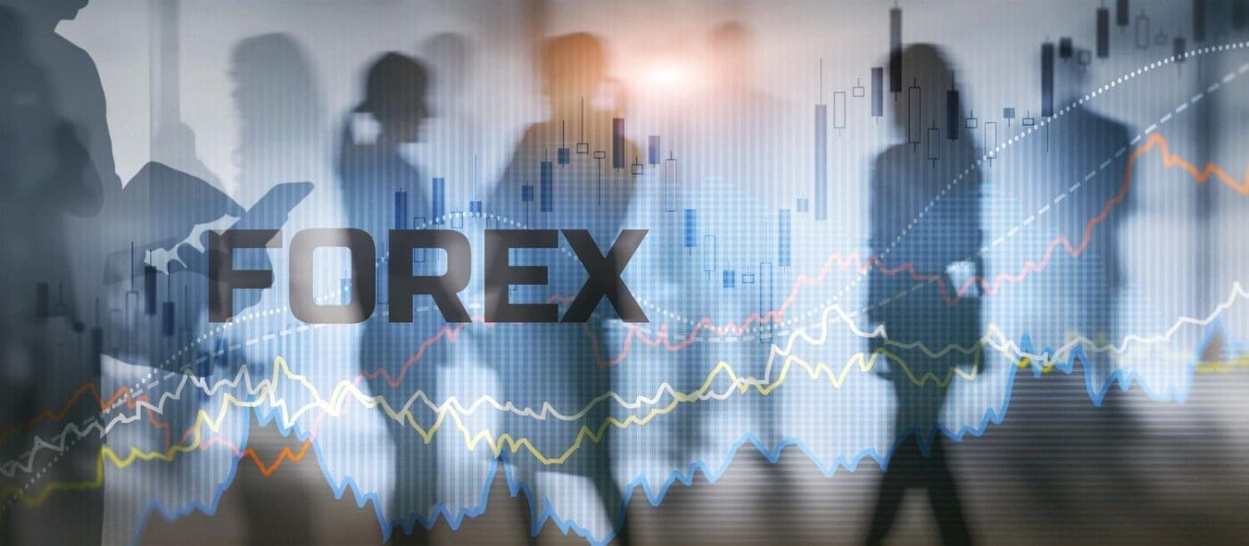 A graphic depicts a financial technology concept with online banking and forex exchange elements.