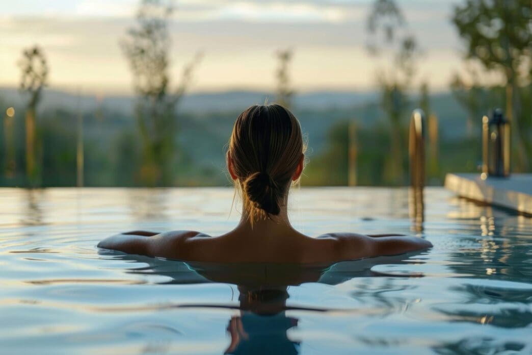 A young girl is enjoying a relaxing swim, demonstrating adult tranquility.
