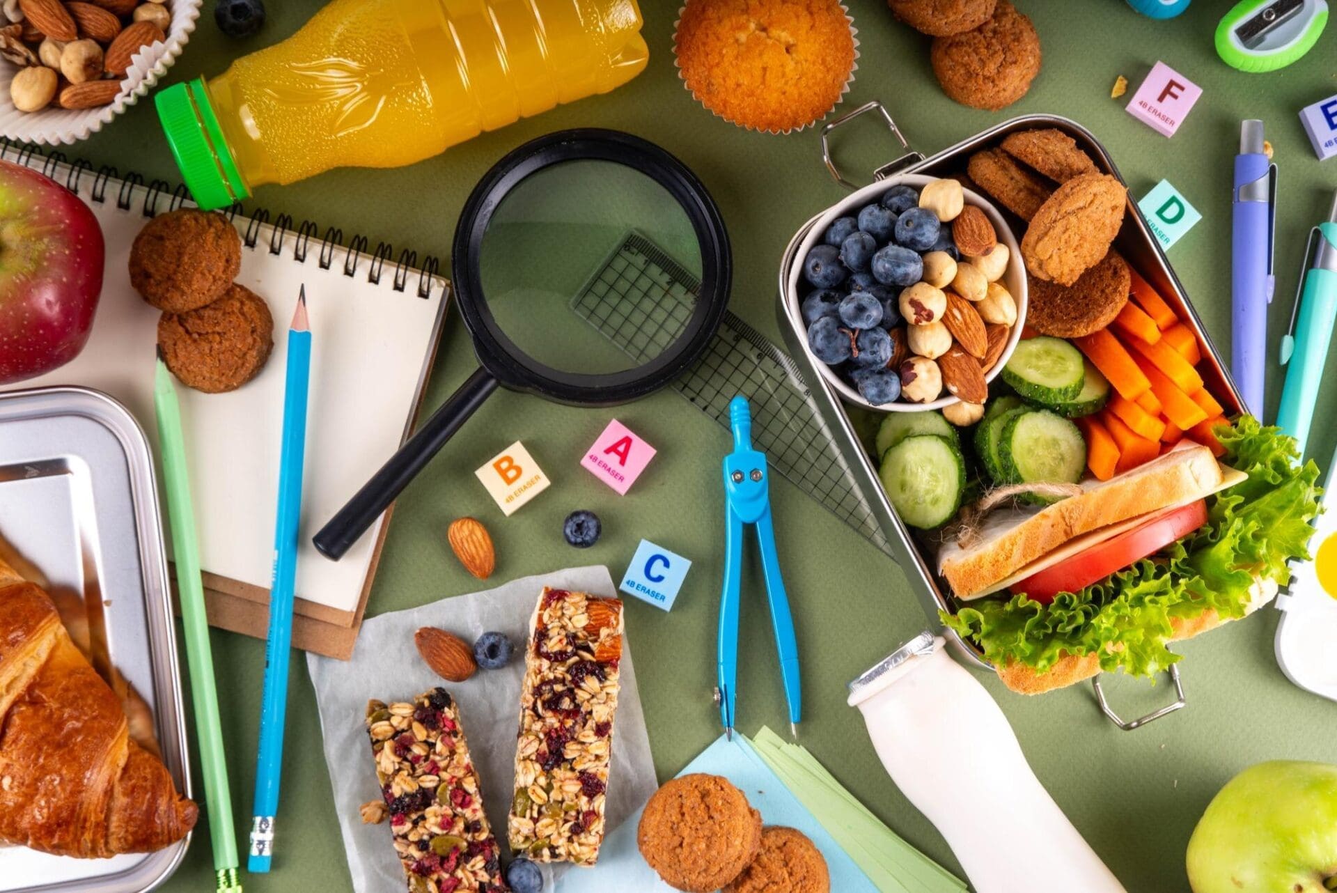 A person prepares a healthy, balanced lunch box for a schoolchild.