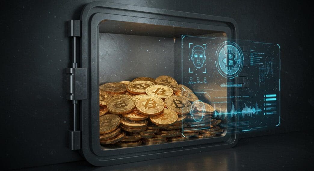 A graphic depicts a lock with a dollar sign inside, symbolizing secure cryptocurrency storage.