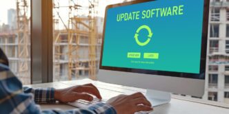 A computer screen displays a software update in progress for a device.