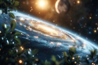 Retro dotwork illustration of a stunning spiral galaxy with a central black hole.