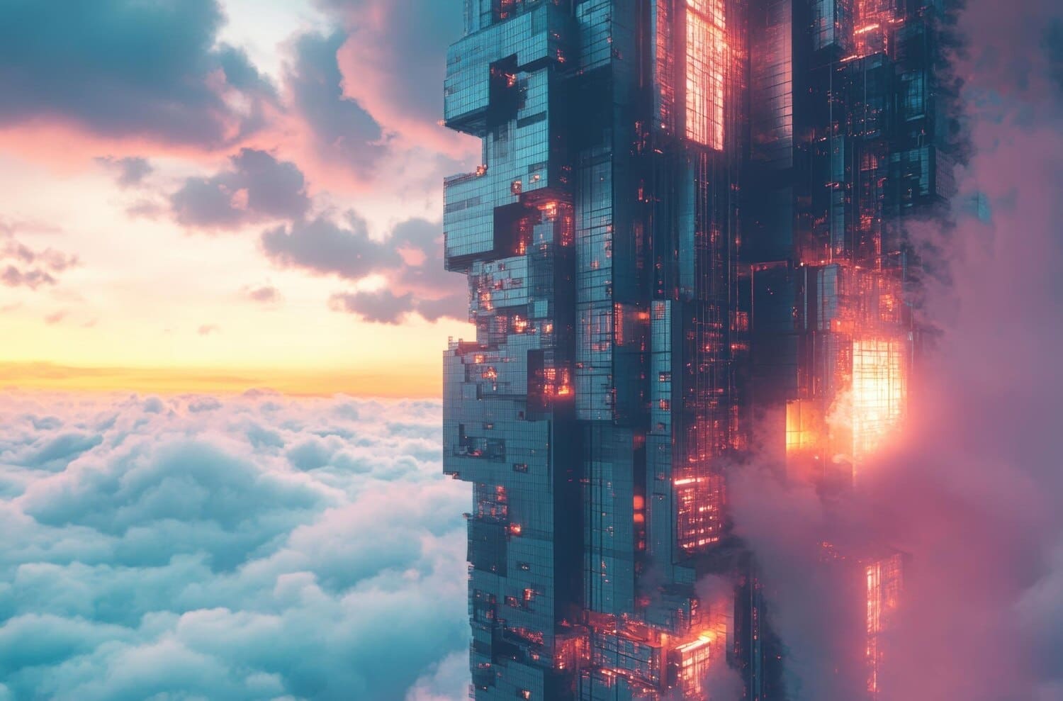 Timelapse of a futuristic cityscape with sleek, modern buildings and flying vehicles.