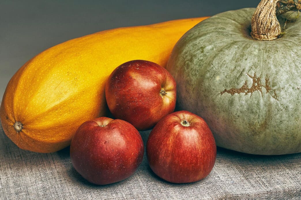 squashes, root vegetables, apples, and pears